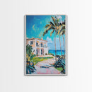 Palm Tree Art, Tropical House Painting, Coastal Landscape Art, Framed Canvas Print, Nautical Painting, Coastal Decor, Boho Art