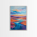 Vibrant River, landscape painting, wabi sabi art, coastal landscape art, Canvas Print, horizontal wall art, panoramic art, farmhouse art