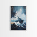 Ocean Wave Power Framed Canvas Print, Coastal Wall Art, Abstract Seascape Painting, Nautical Decor, Beach House Art, Modern Ocean Art