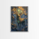 Golden Stag, Mystical Forest, Fantasy Animal Art, Sacred Geometry Wall Art, Rustic Wall Art, Living Room Art, Canvas Print, Gift Idea