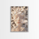 Ethereal White Dove Art Framed Canvas Print - Surreal Dreamy Wall Art, Minimalist Angelic Decor, Bedroom Meditation Art, Boho Aesthetic