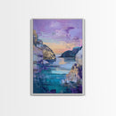 Sunset Cove, Moody Seascape, Coastal Landscape, Nautical Wall Art, Blue and Green Wall Art, Extra Wide Art, Boho Art, Canvas Print