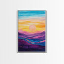 Sunset Horizon, Mountain Painting, Pink Orange Wall Art, Abstract Landscape Art, Canvas Print, Above Sofa Art, Bedroom Art