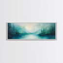 Forest Lake Morning Framed Canvas Print Calm Nature Art, Misty Green Landscape, Cabin Wall Decor, Peaceful Living Room Artwork