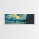 Moonlit Sailboat Canvas Print Dramatic Ocean Wall Art, Coastal Nautical Painting, Dark Blue Seascape, Moody Living Room Decor