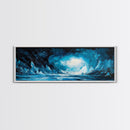 Frozen Ice Cave Landscape Canvas Print, Dark Blue Winter Wall Art, Arctic Home Decor, Modern Cool Tone Art, Office Artwork