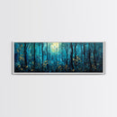 Moonlit Forest Wall Art, Mystical Woodland Painting, Dark Blue Nature Art, Enchanted Trees, Cozy Cabin Decor, Bedroom Wall Art