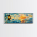Lantern Glow Sunset Art, Warm Ambient Painting, Nautical Coastal Decor, Rustic Boho Home Wall Art, Relaxing Living Room Art