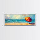 Vibrant Beach Umbrella Painting, Colorful Coastal Ocean Art, Bold Summer Seascape Decor, Bright Living Room, Canvas Print