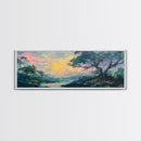 Sunset Over Rolling Hills Canvas Print - Impressionist Landscape Wall Art, Vibrant Sky Painting, Living Room Accent