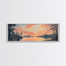 Sunset Lake Reflection Framed Canvas Print Autumn Landscape Warm Tones Nature Wall Art Rustic Cabin Decor Bedroom Living Room
