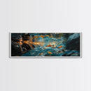 Vibrant Underwater River Scene Framed Canvas Print, Nature Wall Art, Rustic Cabin Decor, Wildlife Painting, Living Room Art