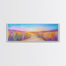 Serene Desert Sunset Path Framed Canvas Print, Southwestern Landscape Wall Art, Warm Earthy Tones, Nature Decor, Living Room Art