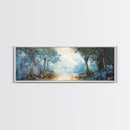 Blue Forest Path Framed Canvas Print Landscape Painting, Nature Inspired Wall Art, Rustic Home Decor, Modern Artwork