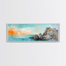 Seaside Cliff, Tranquil Beach Painting, Ocean View Wall Art, Home Decor, Framed Canvas Print, Minimalist Style, Bedroom Artwork