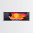 Island Sunset, Tropical Beach Painting, Palm Tree Silhouette, Paradise Art, Framed Canvas Print, Boho Style, Living Room Artwork