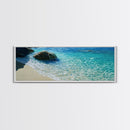 Ocean Shoreline Framed Canvas Print Coastal Beach Wall Art, Large Seascape Painting, Blue Sea Waves, Nautical Art, Bedroom Decor