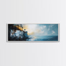 Misty Ocean Cliffs Canvas Print Moody Coastal Wall Art, Dark Blue Seascape Painting, Foggy Landscape, Contemporary Office Decor