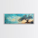 Windswept Tree Landscape Wall Art, Minimalist Nature Painting, Serene Sky Artwork, Zen Meditation Room Decor, Earthy Tones