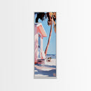 Pink Beach House, Coastal Retreat, Palm Tree Art, Framed Canvas Print, Tropical Decor, Modern Minimalist, Vacation Vibes, Wall Art