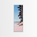 Coastal Serenity, Beach Tree Shadows, Minimalist Nature Scene, Soft Pink Blue Landscape, Tranquil Home Art, Framed Canvas Print, Ocean Escape