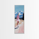 Mountain Runner, Pink Dress, Scenic Landscape Art, Framed Canvas Print, Minimalist Wall Art, Nature Lover, Bedroom Wall Art