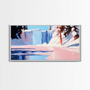 Winter Waterfall, Frozen River, Snowy Landscape, Framed Canvas Print, Minimalist Art, Living Room Wall Art, Nature Scene, Icy Blue