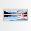 Mountain Reflection, Snowy Lake, Framed Canvas Print, Nature Wall Art, Minimalist Landscape, Living Room Decor, Blue and White Art