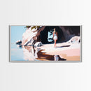 Girl In Cave, Coastal Landscape, Minimalist Art, Seascape Wall Decor, Bedroom Wall Art, Framed Canvas Print, Beach Inspired Home Decor