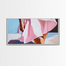 Flowing Summer Dress, Feminine Boho Art, Elegant Beach Print, Fashion Aesthetic Decor, Soft Pastel Painting, Bedroom Framed Canvas Print