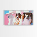 Stylish Dogs, Trendy Animal Art, Pink Aesthetic Print, Modern Pet Portrait, Whimsical Wall Art, Playful Decor, Framed Canvas Print