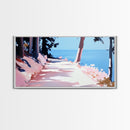 Sunlit Pathway, Serene Nature Art, Forest Trail Print, Pink Blue Landscape, Scenic Wall Decor, Calm Aesthetic Home, Framed Canvas Print
