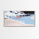 Winter River Scene, Snowy Landscape, Blue Wall Art, Modern Framed Canvas Print, Living Room Decor, Minimalist Nature Painting