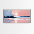 Tranquil Beach, Soft Tones, Framed Canvas Print, Pastel Seascape, Serene Wall Art, Calming Bedroom Decor, Ocean Painting