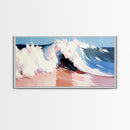 Tidal Wave, Beach Art, Framed Canvas Print, Surfer Decor, Minimalist Coastal Aesthetic, Pastel Ocean Scene, Living Room Wall Art