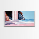 Coastal Retreat, Mediterranean Art, Framed Canvas Print, Beach House Decor, Minimalist Seascape, Pastel Ocean Painting, Modern Wall Art