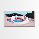Ocean, Rock Pool, Abstract, Framed Canvas Print, Coastal Home Decor, Tranquil Artwork, Minimalist Landscape, Soft Pastel Painting