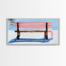 Park Bench, Peaceful Moment, Minimalist Art, Living Room Wall Art, Pastel Landscape, Framed Canvas Print, Impressionist Style, Soft Blue Pink