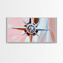 Compass Rose, Nautical Art, Pink Tones, Maritime Decor, Framed Canvas Print, Coastal Home Art, Boho Wall Art, Office Wall Decor