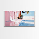 Pink Villa, Poolside View, Tropical Retreat, Canvas Print, Mediterranean Art, Vacation Home Decor, Palm Tree Wall Art, Resort Aesthetic
