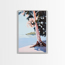 Tree by Water, Serene Nature Landscape, Tranquil Beach Scene, Framed Canvas Print, Zen Meditation Art, Minimalist Wall Decor