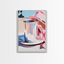 Silver Cup and Hat, Elegant Still Life, Minimalist Kitchen Decor, Soft Pastel, Modern Aesthetic, Canvas Print, Framed Canvas Print