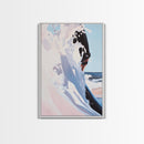 Surf, Ocean Wave, Coastal Art, Framed Canvas Print, Abstract Beach Painting, Blue and White Art, Minimalist Seascape, Bedroom Wall Art