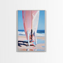 Surfboard Reflection, Beach Wave Art, Ocean Lover Print, Framed Canvas Print, Tropical Home Decor, Summer Aesthetic Wall Art