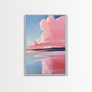 Lakeside Reflection, Calm Water Art, Serene Landscape, Pink and Blue Painting, Boho Minimalist Decor, Framed Canvas Print, Gift Idea