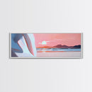 Sunset Serenity, Coastal Horizon, Tranquil Art, Framed Canvas Print, Pink Sky, Minimalist Seascape, Ocean Decor, Living Room Artwork