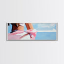Woman on Beach, Windy Dress, Ocean Breeze, Framed Canvas Print, Feminine Wall Art, Boho Home Decor, Coastal Aesthetic, Bedroom