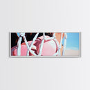 Rope Swing, Woman in Pink, Sunlit Sky, Framed Canvas Print, Summer Wall Art, Minimalist Decor, Feminine Aesthetic, Boho Art