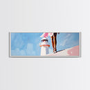 Lighthouse View, Ocean, Feminine, Framed Canvas Print, Coastal Wall Art, Beach Aesthetic, Boho Decor, Nautical Theme, Serene Home Art