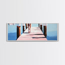 Walking on Dock, Waterfront Scene, Coastal Style, Framed Canvas Print, Minimalist Wall Art, Nautical Decor, Light and Airy Art